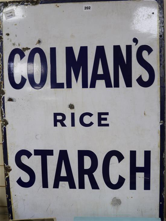 A Colemans rice starch blue and white ground sign